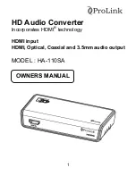 Предварительный просмотр 1 страницы PROLiNK HA-110SA Owner'S Manual