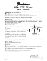 Preview for 1 page of Providence VITALIZER BF Owner'S Manual