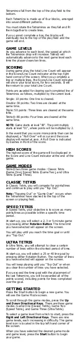 Preview for 2 page of Radica Games Big Screen Tetris I6002 User Manual