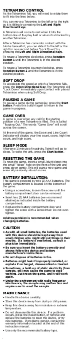 Preview for 3 page of Radica Games Big Screen Tetris I6002 User Manual