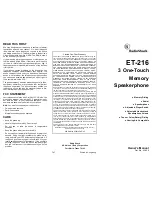 Preview for 1 page of Radio Shack ET-216 Owner'S Manual