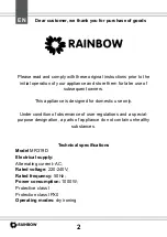 Предварительный просмотр 2 страницы Rainbow MR319D Owner'S Manual