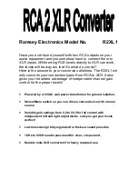 Preview for 1 page of Ramsey Electronics RCA to XLR Converter R2XL1 Instruction Manual