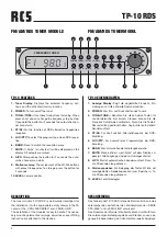 Preview for 2 page of RCS AUDIO-SYSTEMS TP-10 RDS Operating Instructions