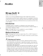 Preview for 5 page of ResMed MIRAGE SWIFT II 60891/1 User Manual