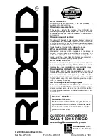 Предварительный просмотр 28 страницы RIDGID SS1650 1 Owner'S Manual