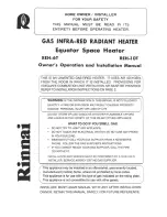 Preview for 1 page of Rinnai REH-10T Owner'S Operation And Installation Manual