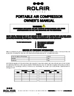 Rolair PORTABLE AIR COMPRESSOR Owner'S Manual preview