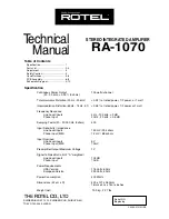 Rotel RA-1070 Technical Manual preview