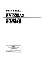 Preview for 1 page of Rotel RA-920AX Owner'S Manual