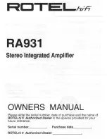 Preview for 1 page of Rotel RA-931 Owner'S Manual