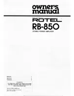 Rotel RB-850 Owner'S Manual preview