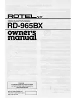 Предварительный просмотр 1 страницы Rotel RD-965BX Owner'S Manual