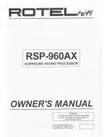 Предварительный просмотр 1 страницы Rotel RSP-960AX Owner'S Manual