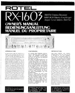 Rotel RX-1603 Owner'S Manual preview