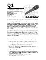 Samson Q1 Owner'S Manual preview