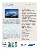 Preview for 1 page of Samsung HL-61A750 Specifications