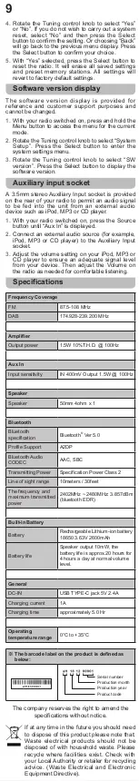 Предварительный просмотр 11 страницы Sangean CP-100D User Manual