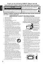 Предварительный просмотр 2 страницы Sanyo DP42410 OM-English Owner'S Manual