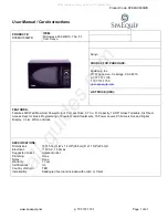 Предварительный просмотр 1 страницы Sanyo EM-U1000B Instruction Manual And Cooking Manual