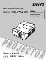 Sanyo PDG-DWL2500 - 2500 Lumens Owner'S Manual preview
