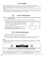 Preview for 2 page of Sanyo PDP-42H1AN Owner'S Manual