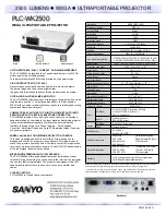 Sanyo PLC-WK2500 Specification Sheet предпросмотр