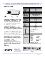 Sanyo PLC-XK2600 Specification Sheet preview