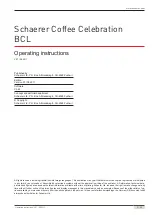 Предварительный просмотр 3 страницы Schaerer Coffee Celebration BCL Operating Instructions Manual