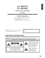 Предварительный просмотр 2 страницы Sharp 37D40U - LC - 37" LCD TV Operation Manual