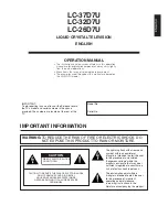 Предварительный просмотр 2 страницы Sharp 37D7U - LC - 37" LCD TV Operation Manual