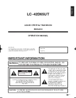 Предварительный просмотр 3 страницы Sharp Aquos LC 42D65UT Operation Manual