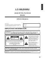 Предварительный просмотр 3 страницы Sharp Aquos LC-50LE650U Operation Manual