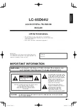 Предварительный просмотр 3 страницы Sharp Aquos LC 65D64U Operation Manual