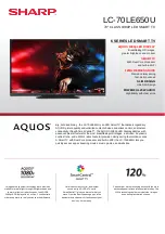 Предварительный просмотр 1 страницы Sharp AQUOS LC-70LE650U Brochure & Specs