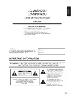 Предварительный просмотр 2 страницы Sharp LC 32SH20U - 32" LCD TV Operation Manual