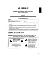 Preview for 3 page of Sharp LC19DV24U - 19" LCD TV User Manual
