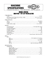 Preview for 1 page of Shop fox SHOP FOX M1016 Specifications