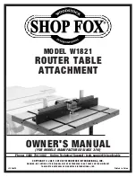 Предварительный просмотр 1 страницы Shop fox SHOP FOX W1821 Owner'S Manual