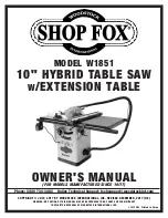 Shop fox W1851 Owner'S Manual preview