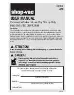 Предварительный просмотр 1 страницы Shop-Vac 405 SERIES User Manual