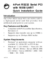 SIIG 4-Port RS232 Serial PCI with 16550 UART Quick Installation Manual preview