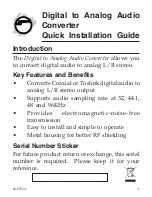 SIIG Digital to Analog Audio Converter Quick Installation Manual предпросмотр