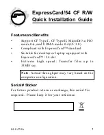 SIIG ExpressCard/54 CF R/W Quick Installation Manual предпросмотр