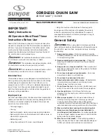 Preview for 2 page of SNOWJOE Sunjoe 20ViONLTE-CS10-RM Operator'S Manual