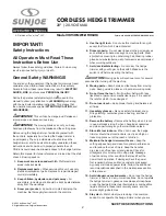 Preview for 2 page of SNOWJOE sunjoe 20ViONLTE-HT20-RM Manual