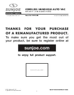 SNOWJOE Sunjoe AJV1000-RM Operator'S Manual preview