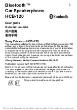 Preview for 2 page of Sony Ericsson HCB-120 User Manual