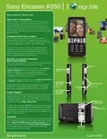 Предварительный просмотр 1 страницы Sony Ericsson K550 Specifications