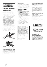 Preview for 2 page of Sony BRAVIA 4-193-041-12 Operating Instructions Manual